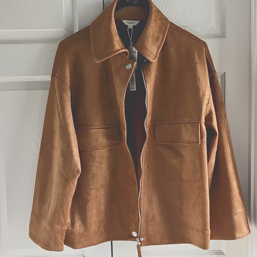 NWT Max Studio Utilatarian Zip/Button Closure Faux Suede Jacket XL Camel - Picture 6 of 14